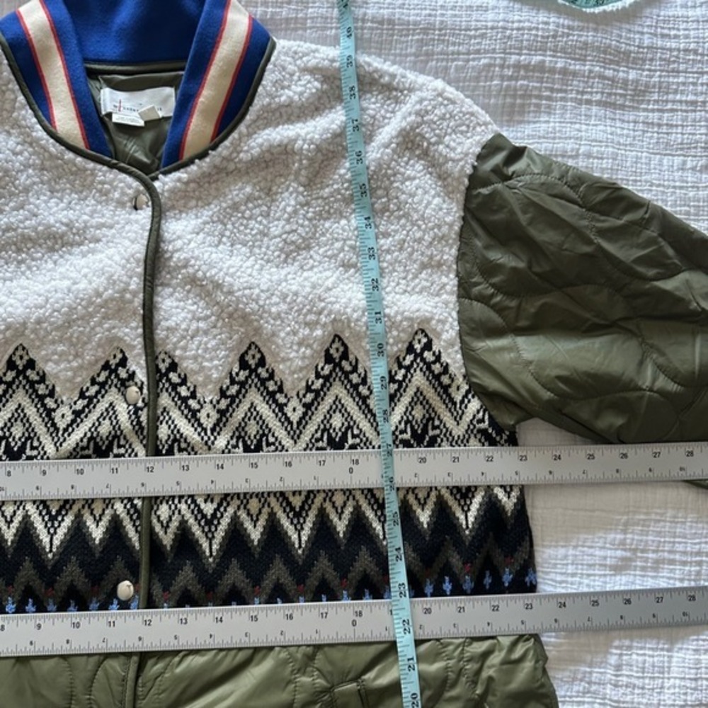 Anthropologie Tierney Fair Isle Mixed Media Quilted Coat Green Large - Picture 7 of 10